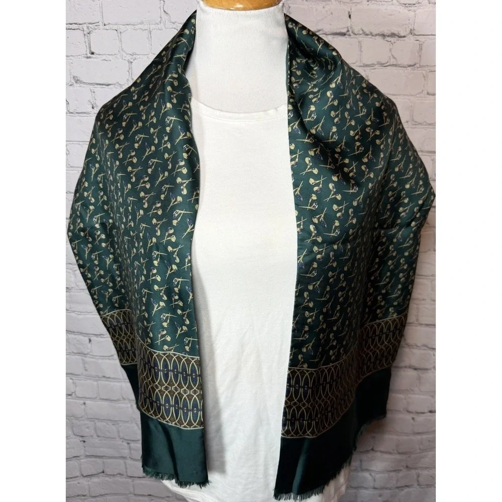 Vintage Green Golf Men's‎ Wool Silk Scarf Regal High End Old Money 54x10